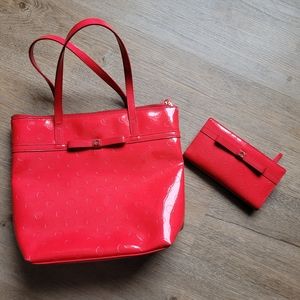 kate spade Red Patent Tote with Matching Wallet Set